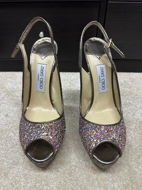 Jimmy Choo Glitter Peep Toe Pump